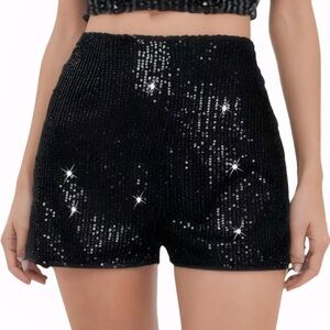 Women's Sequin Sparkle Elastic High Waist A Line Party Concert Shorts NWOT L